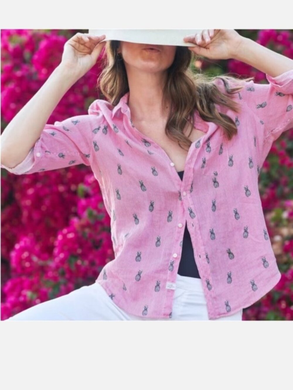 Frank and Eileen Linen Pineapple Shirt Size XS Relaxed Eileen Fit Preppy Tropics
